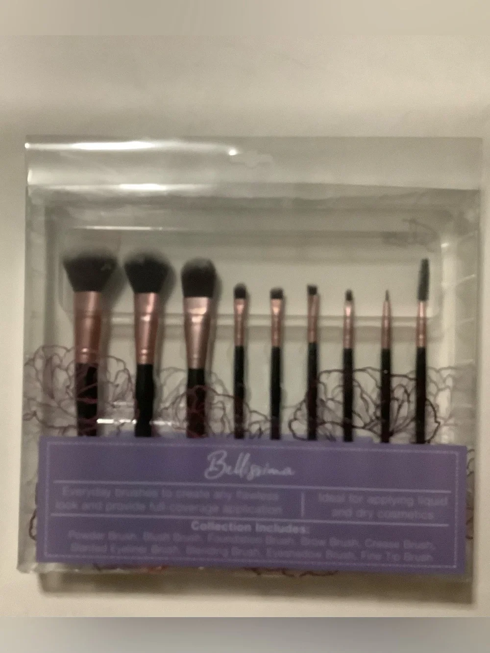 Bellissima Full Face 9-Piece Makeup Brush Set - Black & Rose Gold